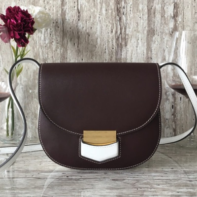 Celine Leather Trotteur Shoulder Bag,19CM - 셀린느 레더 트로터 숄더백 ,77425-13,19CM,다크브라운+화이트