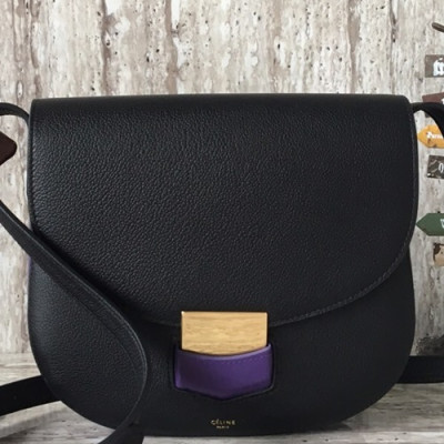 Celine Leather Trotteur Large Shoulder Bag,23CM - 셀린느 레더 트로터 라지 숄더백 ,77420-13,23CM,블랙+퍼플