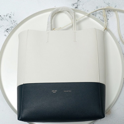 Celine Vertical Cabas Leather Tote Shoulder Bag,28CM - 셀린느 버티컬 카바스 레더 토트 숄더백 ,2204-6,28CM,화이트+블랙