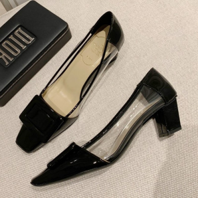 Roger Vivier 2019 Ladies Signature Logo Patent Middle-heel Pumps - 로저비비에 여성 시그니처 로고 페이던트 미들힐 펌프스 Rog0066x.Size(225 - 245).블랙