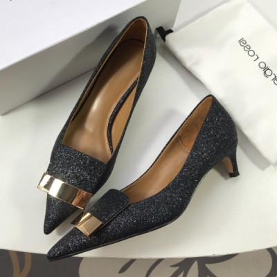 Sergio Rossi  2019 Ladies Gliiter Middle-heel Leather Pumps - 세르지오 로시 여성 글리터 미들힐 레더 펌프스 Ser007x.Size(220 - 250).블랙