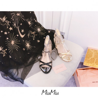 Miumiu 2019 Ladies Swarovski Glitter Sandal - 미우미우 여성 스와로브스키 글리터 샌달 Miu0154x.Size(225- 245).골드