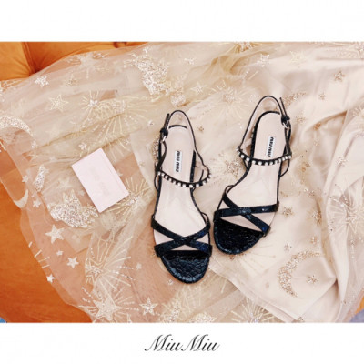 Miumiu 2019 Ladies Swarovski Glitter Sandal - 미우미우 여성 스와로브스키 글리터 샌달 Miu0155x.Size(225- 245).블랙