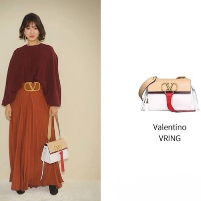 [커스텀급]Valentino 2019 V-ring Leather Shoudler Bag,24CM - 발렌티노 2019 브이링 여성용 레더 숄더백 ,VTB0062,24CM,베이지+화이트 - 박식혜