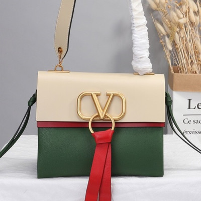 Valentino 2019 V-ring Leather Shoudler Bag,24CM - 발렌티노 2019 브이링 여성용 레더 숄더백 ,VTB0064,24CM,베이지+그린