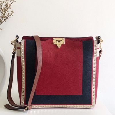 Valentino 2019 Leather Rockstud Large Hobo Shoudler Bag,31CM - 발렌티노 2019 레더 락스터드 라지 호보 숄더백,50031 - VTB0085,31CM,레드