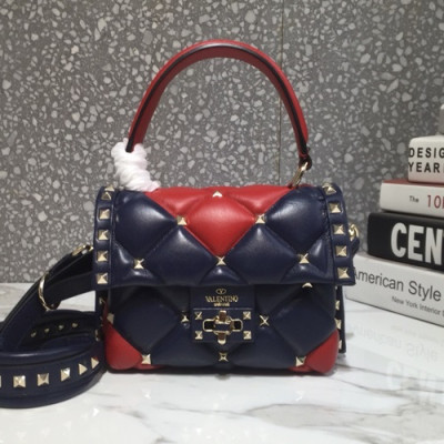 Valentino 2019 Leather Rockstud Spike Tote Shoudler Bag,25CM - 발렌티노 2019 레더 락스터드 스파이크 토트 숄더백,0033-VTB0111,25CM,네이비+레드