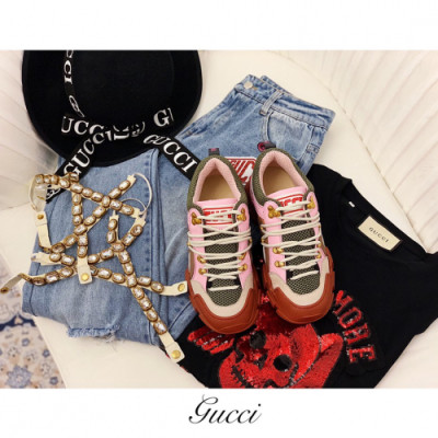 [럭셔리]Gucci 2019 Womens Flashtrek Swarovski Sneackers - 구찌 여성 스와로브스키 레더 슈즈 Guc01009x.Size(225- 250).베이비핑크