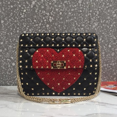 [소장가치 200%]Valentino 2019 Leather Rockstud Spike Tote Shoudler Bag,23CM - 발렌티노 2019 레더 락스터드 스파이크 토트 숄더백,VTB0204,23CM,블랙+레드