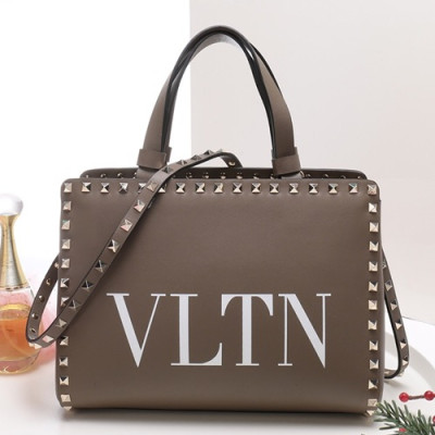 Valentino 2019 Leather VLTN Garavani Rockstud Tote Shoudler Bag,26CM - 발렌티노 2019 레더 VLTN 가라바니 락스터드 토트 숄더백,VTB0216,26CM,카키그레이