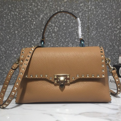 Valentino 2019 Leather Rockstud Tote Shoudler Bag,30CM - 발렌티노 2019 레더 락스터드 토트 숄더백, 0094-VTB0242,30CM,다크베이지