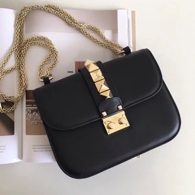 Valentino 2019 Leather Rockstud Box Shoudler Cross Bag,21/27CM - 발렌티노 2019 레더 락스터드 박스 숄더 크로스백, 48733-VTB0252,21/27CM,블랙