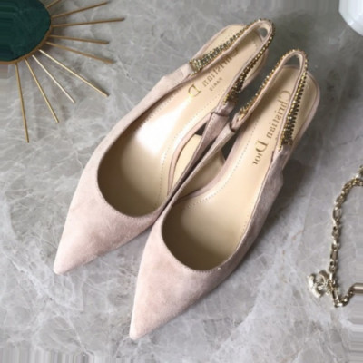 Christian Dior 2019 Womens Suede Strassy Middle-heel Slingback - 크리스챤 디올 여성 스웨이드 스트라스 미들힐 슬링백 Dio0206x.Size(220 - 255).베이비핑크