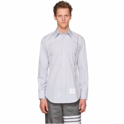 [클래식]Thom Browne 2019 Mens Slim Fit Stripe Cotton Tshirt - 톰브라운 남성 슬림핏 줄무늬 코튼 셔츠 Tho0055x.Size(s- xl).그레이