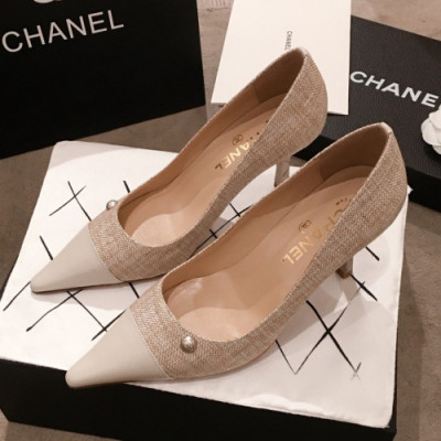 Chanel 2019 Women's Pearl CC Logo Jacquard Pumps - 샤넬 여성 진주 CC로고 자카드 펌프스 Cnl0377x.Size(225 - 250).베이지