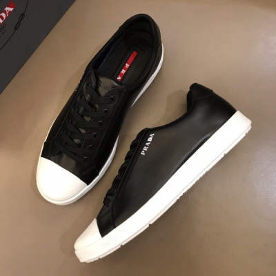[미니멀]Prada 2019 Mens Business Cajual Logo Leather Sneakers - 프라다 남성 비지니스 캐쥬얼 레더 스니커즈 Pra0569x.Size(240 - 265).블랙