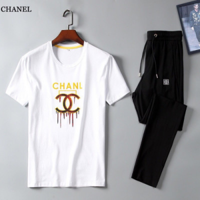 Chanel 2019 Mens CC Logo Cotton Short Sleeved Training Clothes - 샤넬 남성 CC로고 코튼 반팔 트레이닝복 세트  Cnl0378x.Size(m - 3xl).2컬러(화이트/블랙)