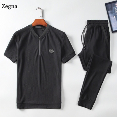 [한정판매]Ermenegildo Zegna 2019 Mens Patch Logo Cotton Training Clothes - 에르메네질도 제냐 남성 패치로고 코튼 반팔 트레이닝복 Zeg0088x.Size(L - 5XL).블랙
