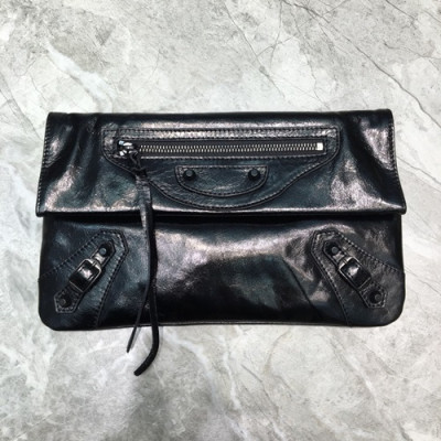 Balenciaga 2019 Leather Clutch Bag,30CM - 발렌시아가 2019 레더 여성용 클러치백, BGB0149, 30cm,블랙