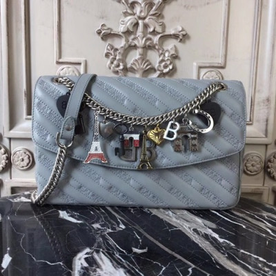 Balenciaga 2019 Lock Round Leather Chain Shoulder Bag,27CM - 발렌시아가 2019 락 라운드 레더 체인 숄더백,BGB0175,27CM,그레이