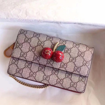 Gucci GG 2019 Supreme Canvas Cherry Mini Chain Shoulder Cross Bag,16.5CM - 구찌 GG 2019 수프림 캔바스 체리 미니 체인 숄더 크로스백 481291,GUB0524,16.5CM,베이지