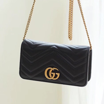 Gucci 2019 Marmont Mini Leather Chain Shoulder Cross Bag,18CM - 구찌 2019 마몬트 미니 레더 체인 숄더 크로스백 488426,GUB0529,18cm,블랙