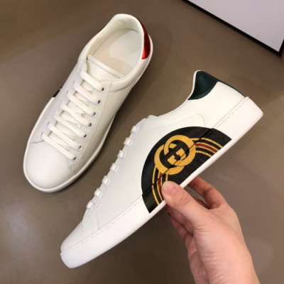 Gucci 2019 Mens Ace GG Logo Leather Sneakers - 구찌 남성 에이스 GG로고 레더 스니커즈 Guc01052x.Size(240 - 275).화이트