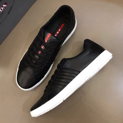 Prada 2019 Mens Business Logo Leather Sneakers - 프라다 남성 비지니스 로고 레더 스니커즈 Pra0582x.Size(240 - 265).블랙