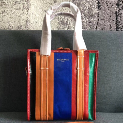 Balenciaga 2019 Bazar Leather Tote Shoulder Shopper Bag,22CM - 발렌시아가 2019 바자르 레더 남여공용 토트 숄더 쇼퍼백,BGB0232,22CM,블루+오렌지