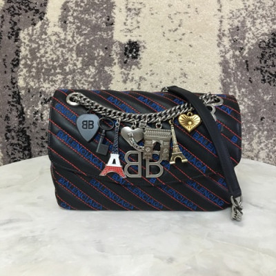 Balenciaga 2019 BB Round Leather Chain Shoulder Bag,22CM - 발렌시아가 2019 BB 라운드 레더 체인 숄더백,BGB0249,22CM,블랙