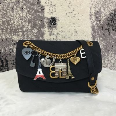 Balenciaga 2019 BB Round Canvas&Leather Chain Shoulder Bag,22CM - 발렌시아가 2019 BB 라운드 캔버스&레더 체인 숄더백,BGB0251,22CM,블랙