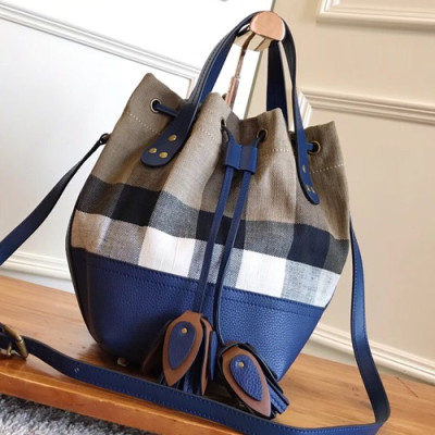 Burberry 2019 Canvas & Leather Bucket Tote Shoulder Bag, 28cm - 버버리 2019 캔버스&레더 버킷 토트 숄더백,BURB0116,28cm,블루