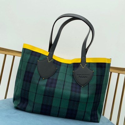 Burberry Giant Canvas Reversible Tote Shoulder Shopper Bag, 51cm - 버버리 자이언트 캔버스 리버서블 남여공용 토트 숄더 쇼퍼백,BURB0120,51cm,그린+블루