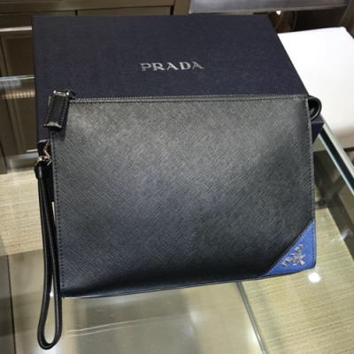 Prada 2019 Saffiano Mens Clutch Bag ,24CM - 프라다 2019 사피아노 남성용 클러치백 2NE009-6,24CM,블랙+블루