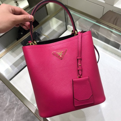 Prada 2019 Double Saffiano Tote Shoulder Bag,23cm - 프라다 2019 여성용 두블레 사피아노 토트 숄더백 ,1BA212-12,23cm,핫핑크