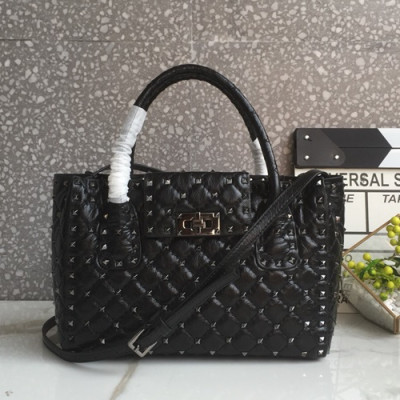 Valentino 2019 Leather Garavani Rockstud Tote Shoudler Bag,28CM - 발렌티노 2019 레더 가라바니 락스터드  토트 숄더백,VTB0518,28CM,블랙