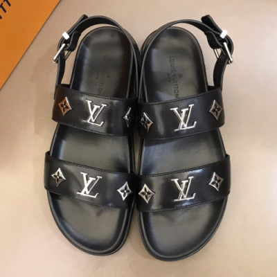 Louis Vuitton 2019 Mens Initial Metal Logo Leather Sandal - 루이비통 남성 이니셜 메탈 로고 레더 샌들 Lou01036x.Size(240 - 275).블랙