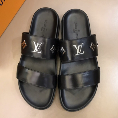 Louis Vuitton 2019 Mens Initial Metal Logo Leather Slipper - 루이비통 남성 이니셜 메탈 로고 레더 슬리퍼 Lou01037x.Size(240 - 275).블랙