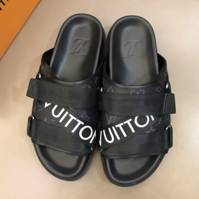 [커스텀급]Louis Vuitton 2019 Mens Initial Logo Velcro Leather Slipper - 루이비통 남성 이니셜 로고 벨크로 레더 슬리퍼 Lou01045x.Size(245 - 275).블랙