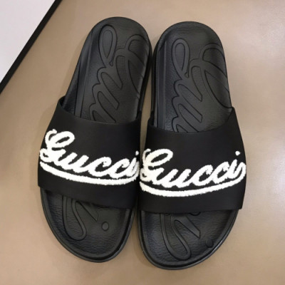 Gucci 2019 Mens Logo Leather Slipper - 구찌 남성 로고 벨크로 레더 슬리퍼 Guc01099x.Size(240 -  275).블랙