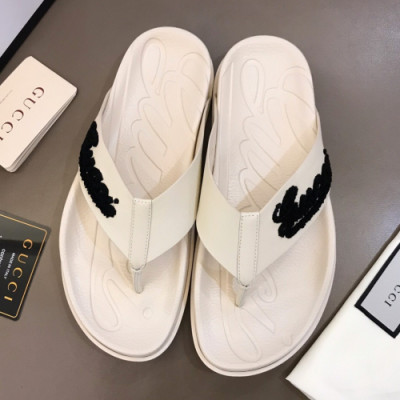 Gucci 2019 Mens Logo Leather Flip-flap - 구찌 남성 로고 레더 슬리퍼 Guc01101x.Size(240 -  275).화이트