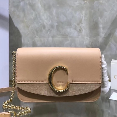 Chole 2019 C Leather Shoulder Bag, 21cm -  끌로에 2019 C 레더 숄더백,CLB0030,21cm,연베이지핑크