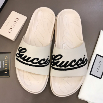 Gucci 2019 Mens Logo Leather Slipper - 구찌 남성 로고 레더 슬리퍼 Guc01110x.Size(240 -  275).화이트