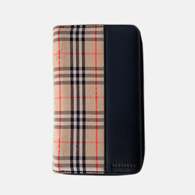 Burberry 2019 Check Leather Zip Round Wallet - 버버리 체크 레더 남성용 지퍼라운드 장지갑 BURW0004.Size(20CM).블랙