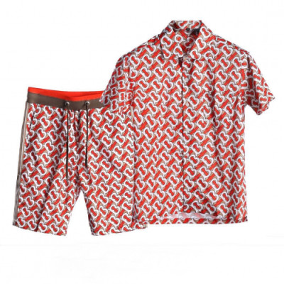 [매장판]Burberry 2019 Mens Logo Slim Fit Silk Short Sleeved Tshirt&Half Pants - 버버리 남성 로고 슬림핏 실크 반팔셔츠&반바지 Bur0802x.Size(m - 3xl).오렌지
