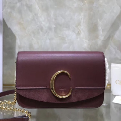 Chole 2019 C Leather Shoulder Bag, 21cm -  끌로에 2019 C 레더 숄더백,CLB0052,21cm,와인