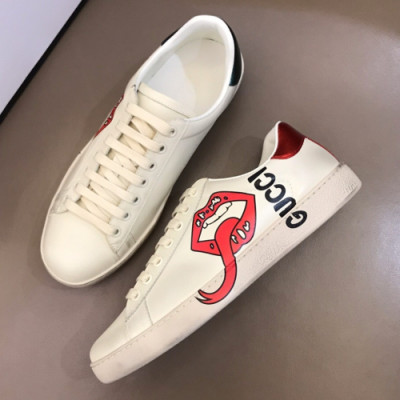 Gucci 2019 Mens Lips Printing Leather Sneakers - 구찌 남성 립 프린팅 레더 스니커즈 Guc01161x.Size(240 - 275).화이트