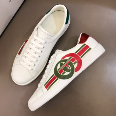 Gucci 2019 Mens GG Logo Leather Sneakers - 구찌 남성 GG로고 레더 스니커즈 Guc01166x.Size(240 - 275).화이트