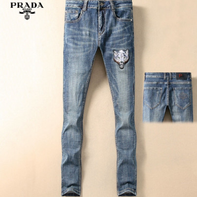 Prada 2019 Mens Logo Slim Fit Denim Pants - 프라다 남성 로고슬림핏 데님 팬츠 Pra0619x.Size(29 - 38).블루