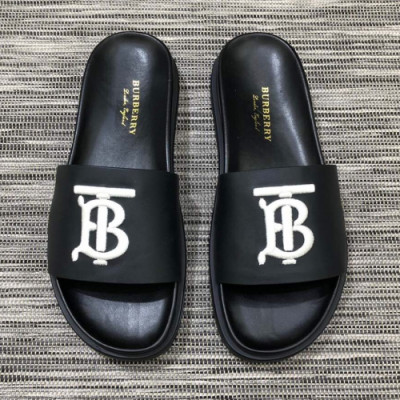 Burberry 2019 Mens Embroidery Logo Leather Slipper - 버버리 남성 자수 로고 레더 슬리퍼 Bur0824x.Size(240 - 275).블랙